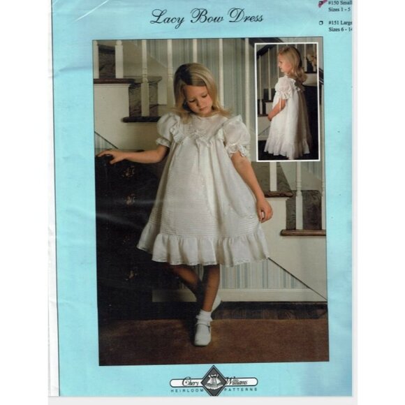 Lacy Bow Dress Sewing Pattern By Cherry Williams Heirloom Patterns For Sizes 1-5 - Picture 1 of 2